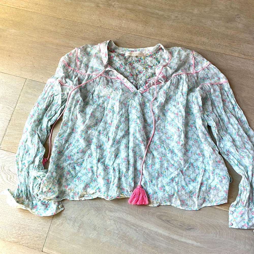 LoveShackFancy women’s shirt - size small - floral, pink tassel
